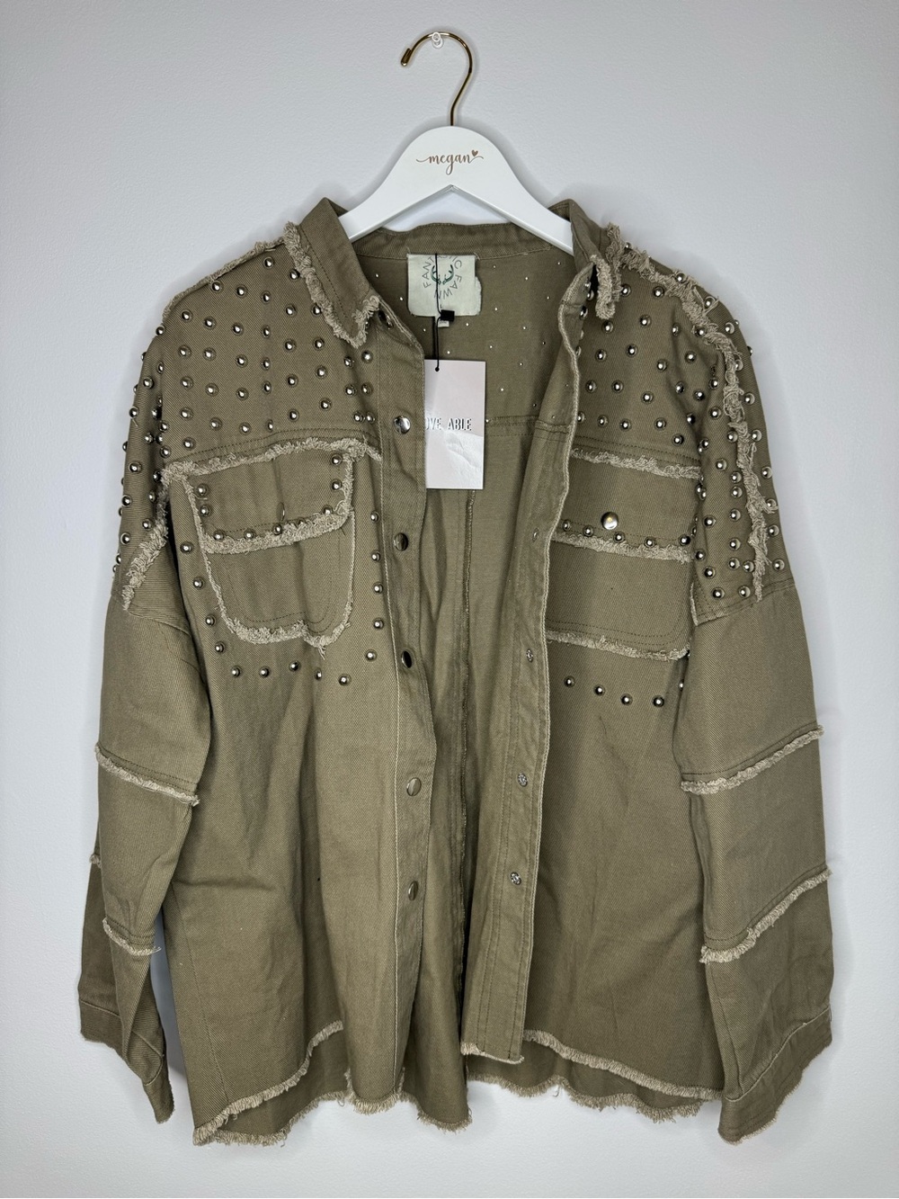 NWT | Fantastic Fawn Olive Utility Jacket with Stud Accents | Size Large